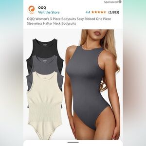 OQQ Women's 3 Piece Bodysuits Sexy Ribbed One Piece Sleeveless